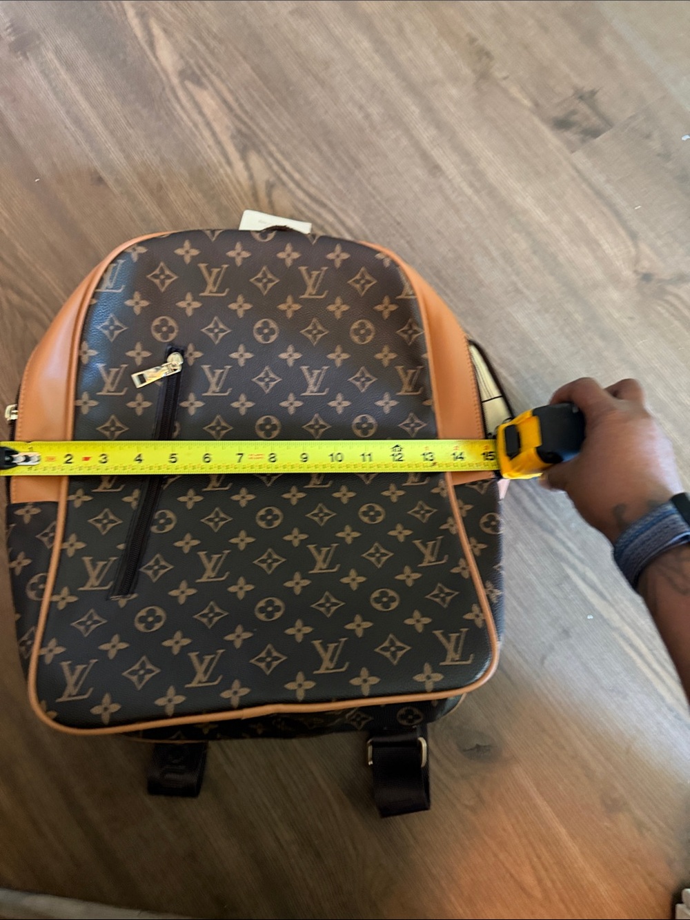 Large Brown Monogram Backpack with Tan Trim - Picture 11 of 13